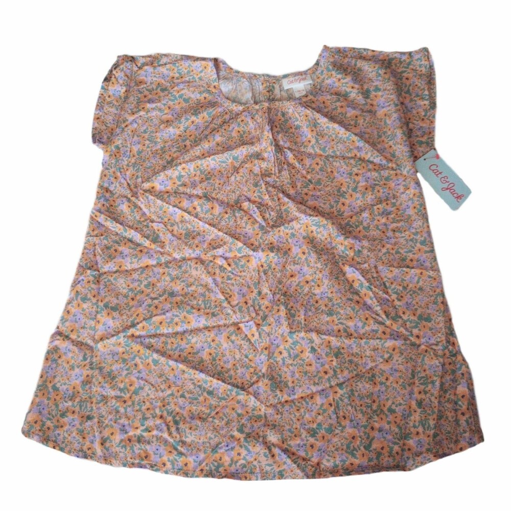 NWT Cat & Jack Floral Print Short Sleeve Top sz L 10/12 Girls